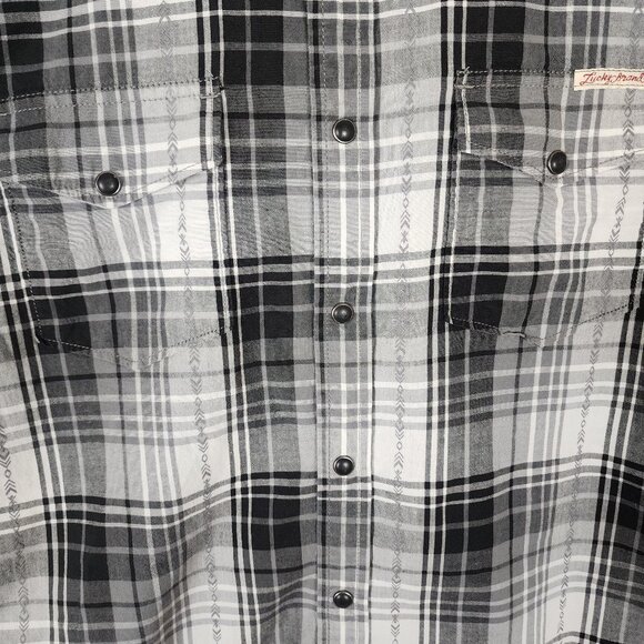 Lucky Brand Black White Plaid Checks Pearl Snap Western Shirt - Picture 2 of 5